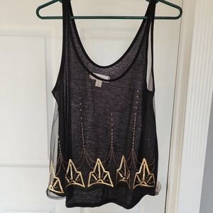 Degree Black Sheer Tank Top with Gold Sequences